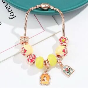 NEW Sterling Silver Disney Princess Beauty & The Beast Rose Gold Charm Bracelet